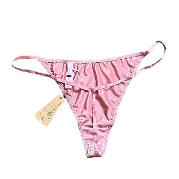 NWT SKIMS Stretch Satin Dipped Front Sexy Lingerie Thong In Dahlia Pink - Picture 6 of 7